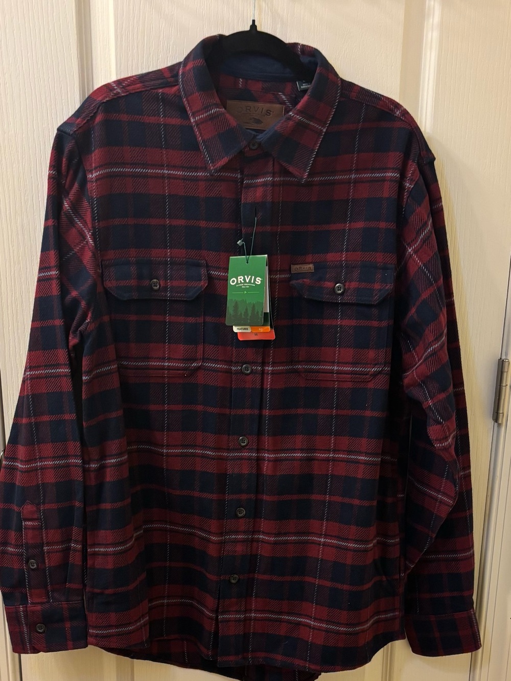 Orvis Classic Collection Flannel Shirt Men’s M Red Navy Plaid Heavyweight NWT